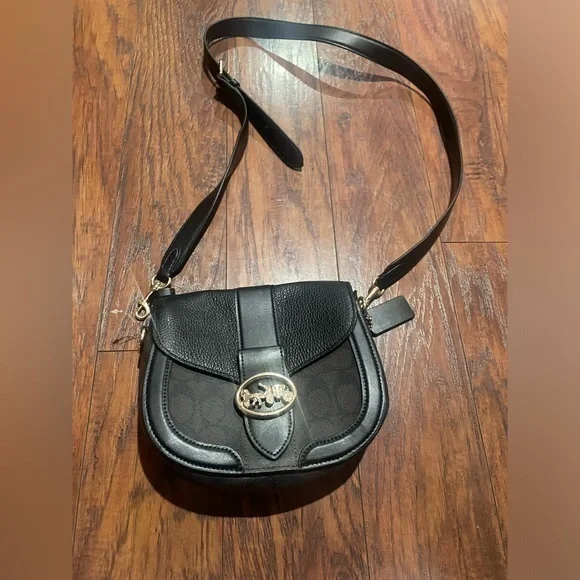 Coach Georgie Saddle bag—a small purse. Black and brown, classic C coach… - Picture 1 of 13